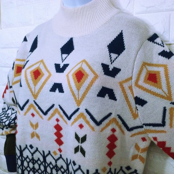 Paisley&Gray Mockneck Sweater Unisex-XL Slimfit Aztec Geometric Soft Wool Blend - Picture 5 of 11